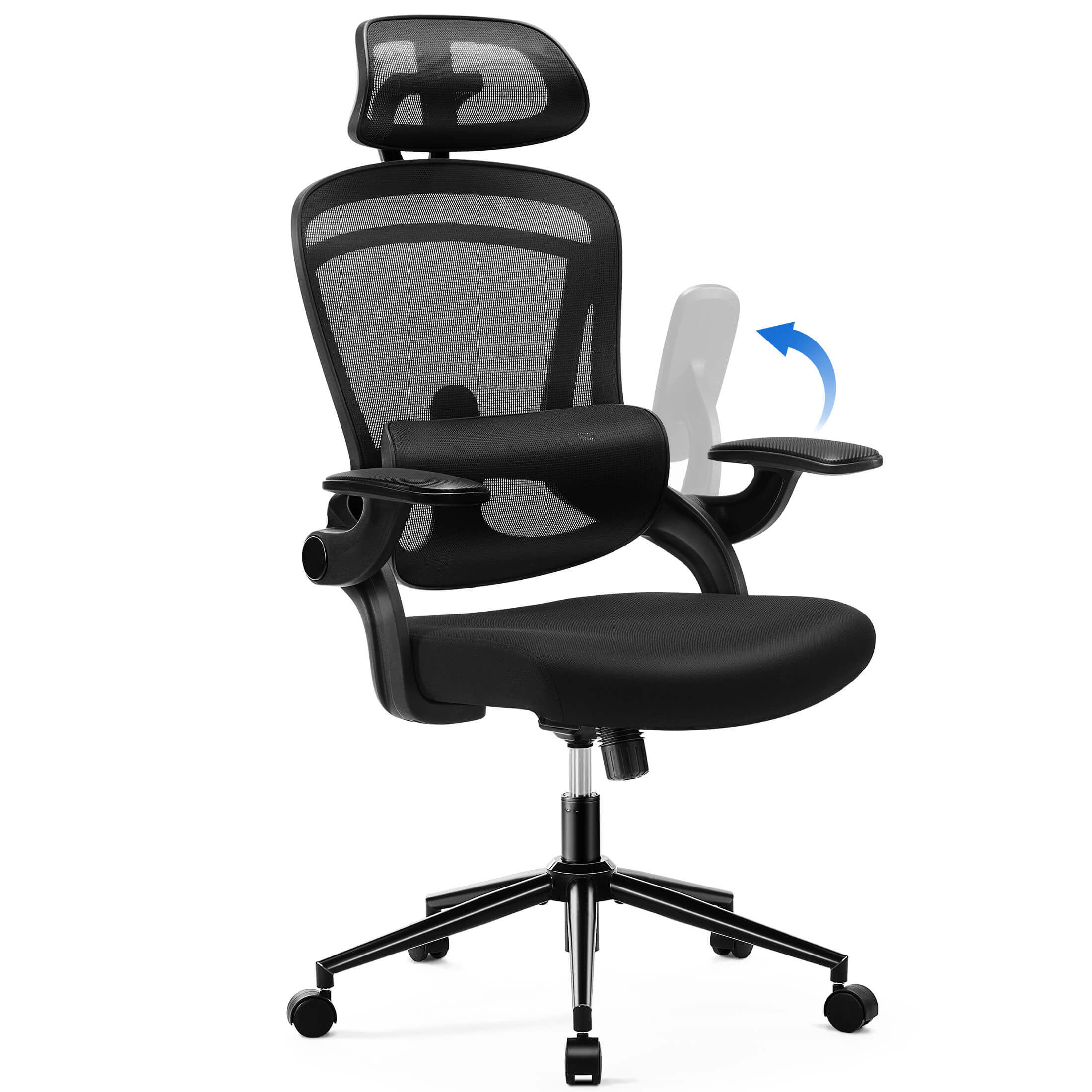 Ergonomic Office Chair with Adjustable Lumbar Support, Flip-Up Armrests, Breathable Mesh