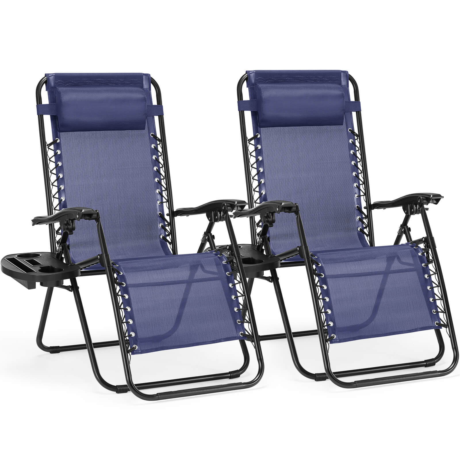 Ergonomic Portable Camping Lounge Chair Set of 2 with Detachable Tray