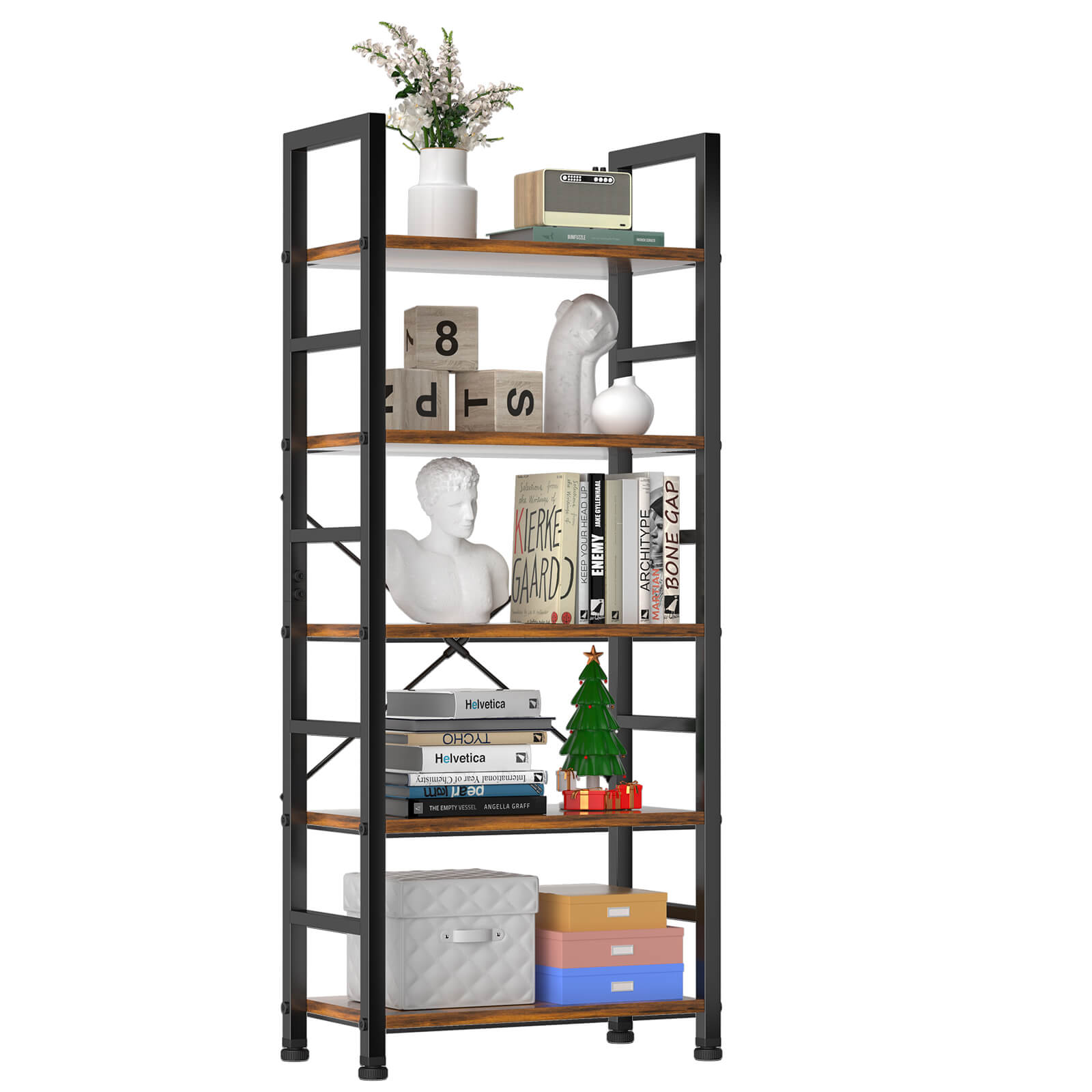Versatile 5-Tier Bookshelf, Durable Metal Frame, Open Shelves, Modern Minimalist Design