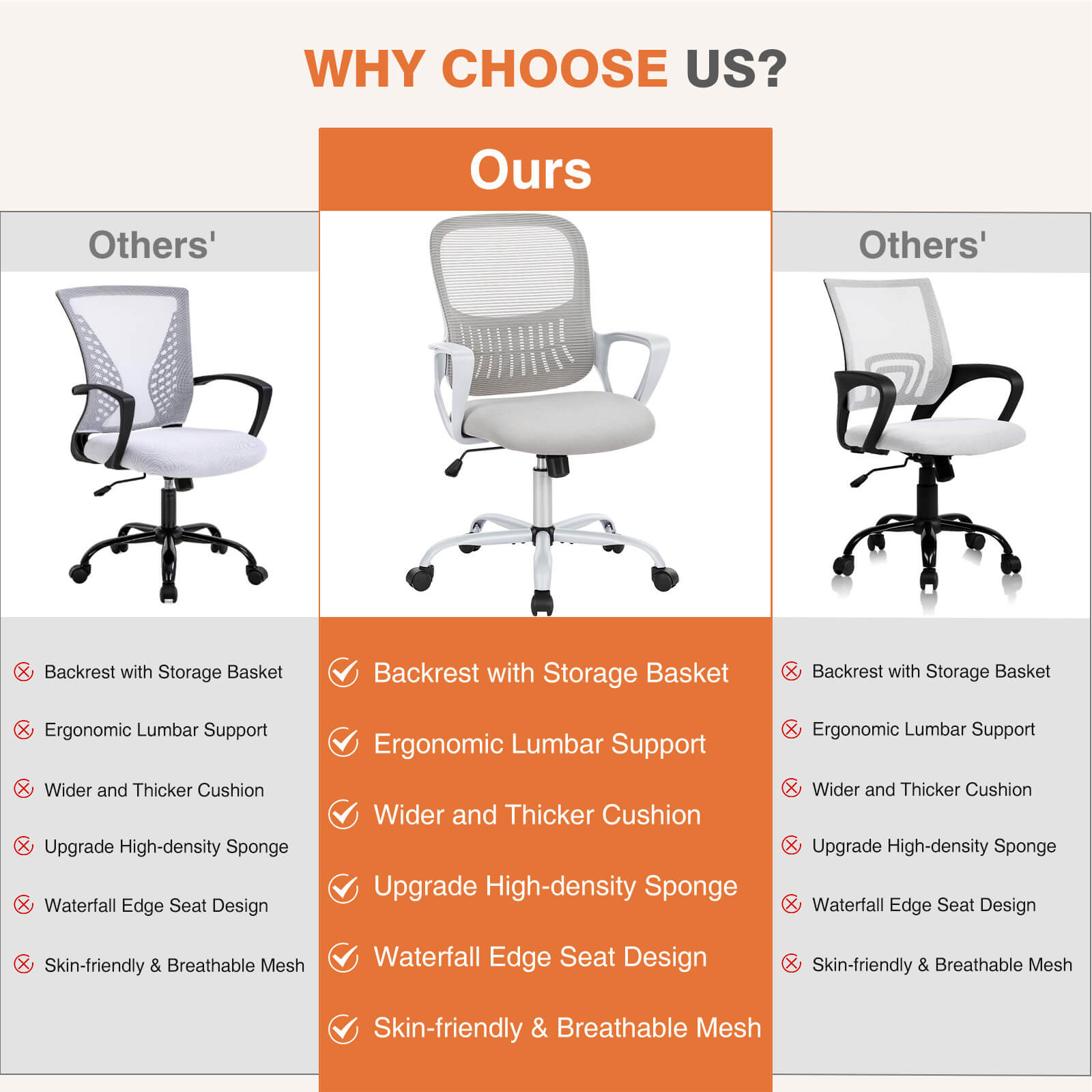 Ergonomic Office Chair with Lumbar Support, Adjustable Height, and Armrests