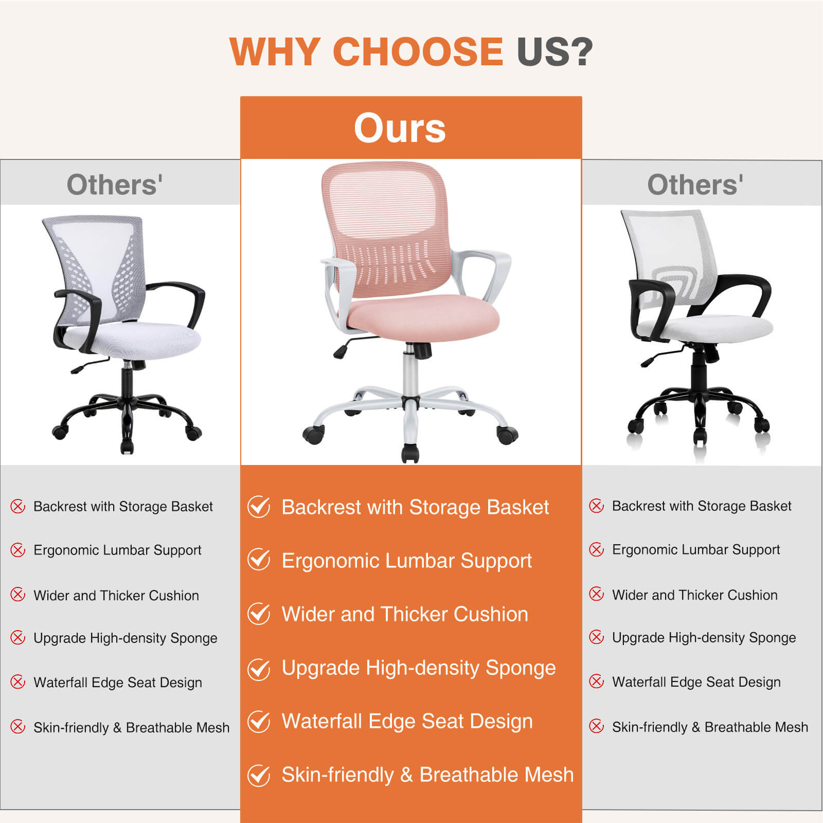 Ergonomic Office Chair with Lumbar Support, Adjustable Height, and Armrests