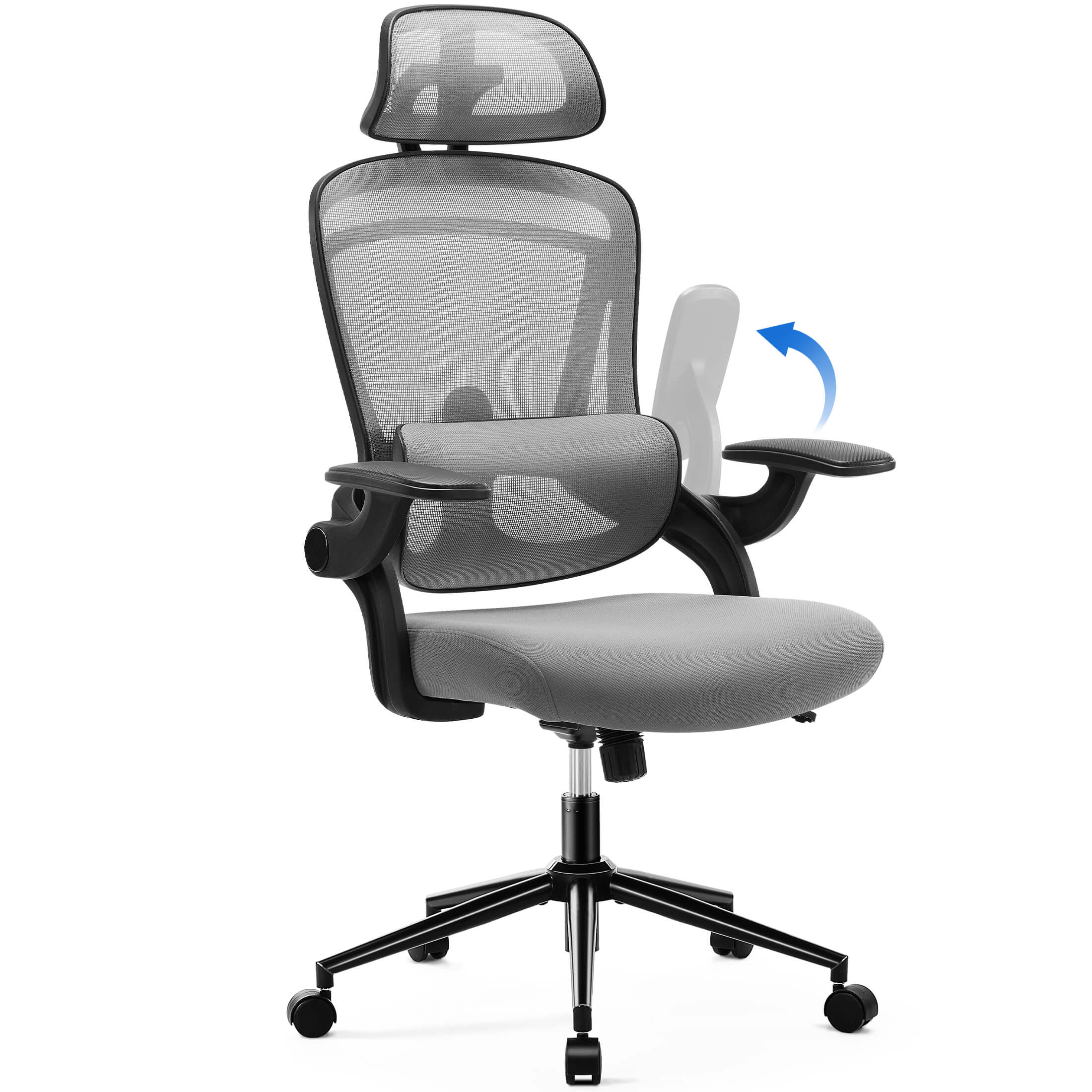 Ergonomic Office Chair with Adjustable Lumbar Support, Flip-Up Armrests, Breathable Mesh