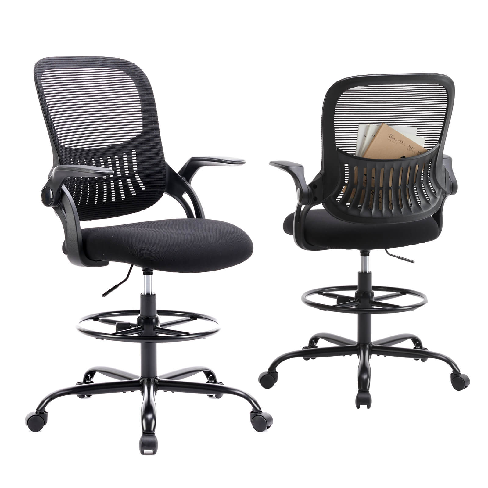 Comfortable Ergonomic Office Chair with Flip-Up Armrests and Adjustable Lumbar Support