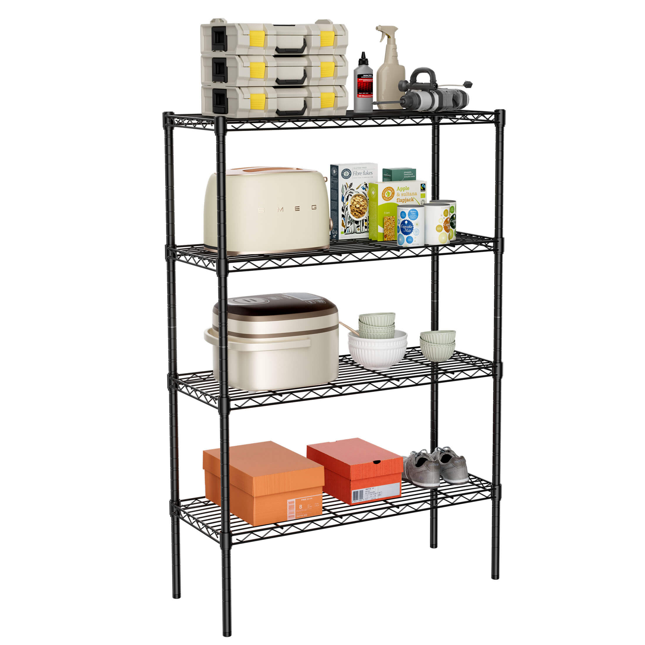 Durable Metal Heavy Duty 4-Tier Adjustable Storage Shelf for Kitchen Pantry Garage