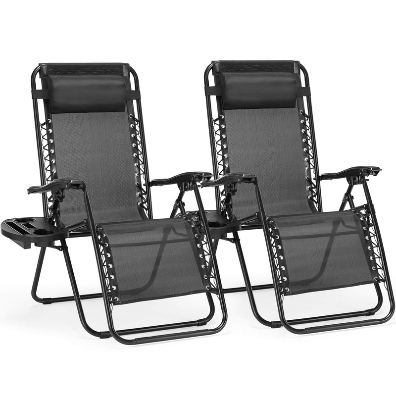 Ergonomic Portable Camping Lounge Chair Set of 2 with Detachable Tray