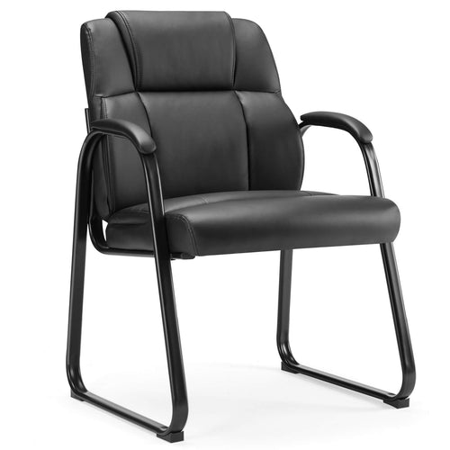 Comfortable Black PU Leather Reception Guest Chair with Padded Armrests