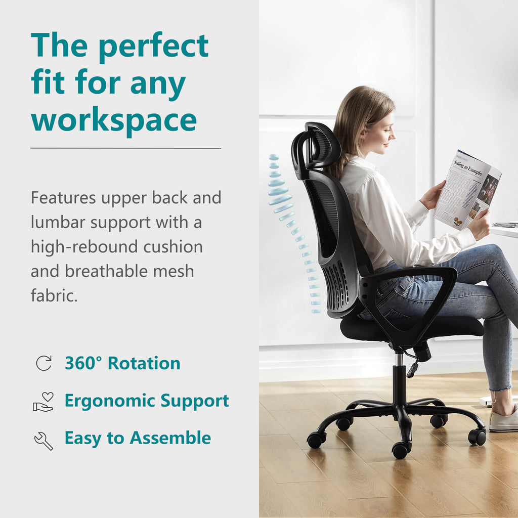 Ergonomic High-Back Office Chair with Adjustable Headrest, Lumbar Support, Thick Cushion