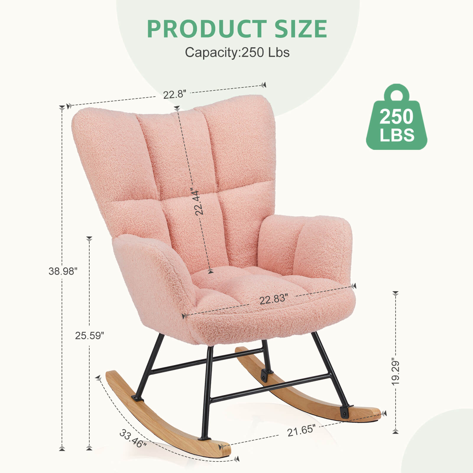 Comfortable Ergonomic Upholstered Rocking Chair for Nursery, Living Room, Baby Feeding