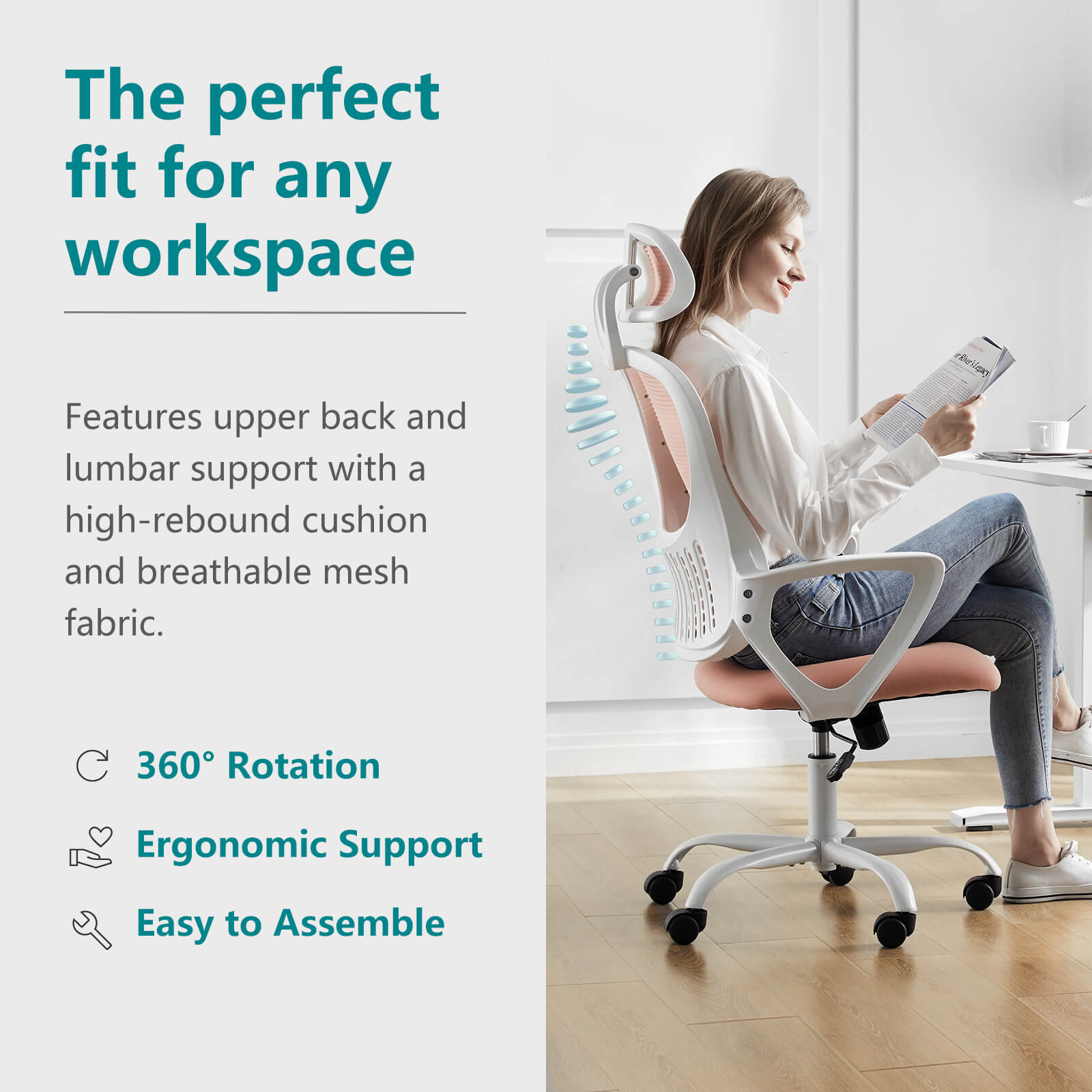 Ergonomic High-Back Office Chair with Adjustable Headrest, Lumbar Support, Thick Cushion