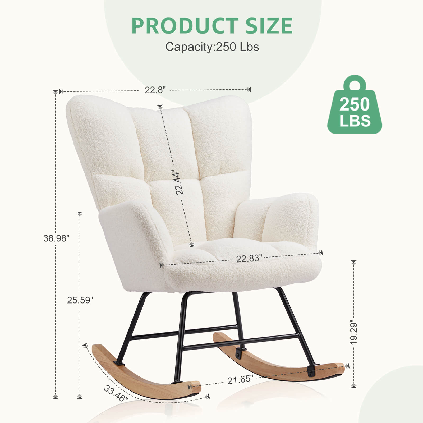Comfortable Ergonomic Upholstered Rocking Chair for Nursery, Living Room, Baby Feeding