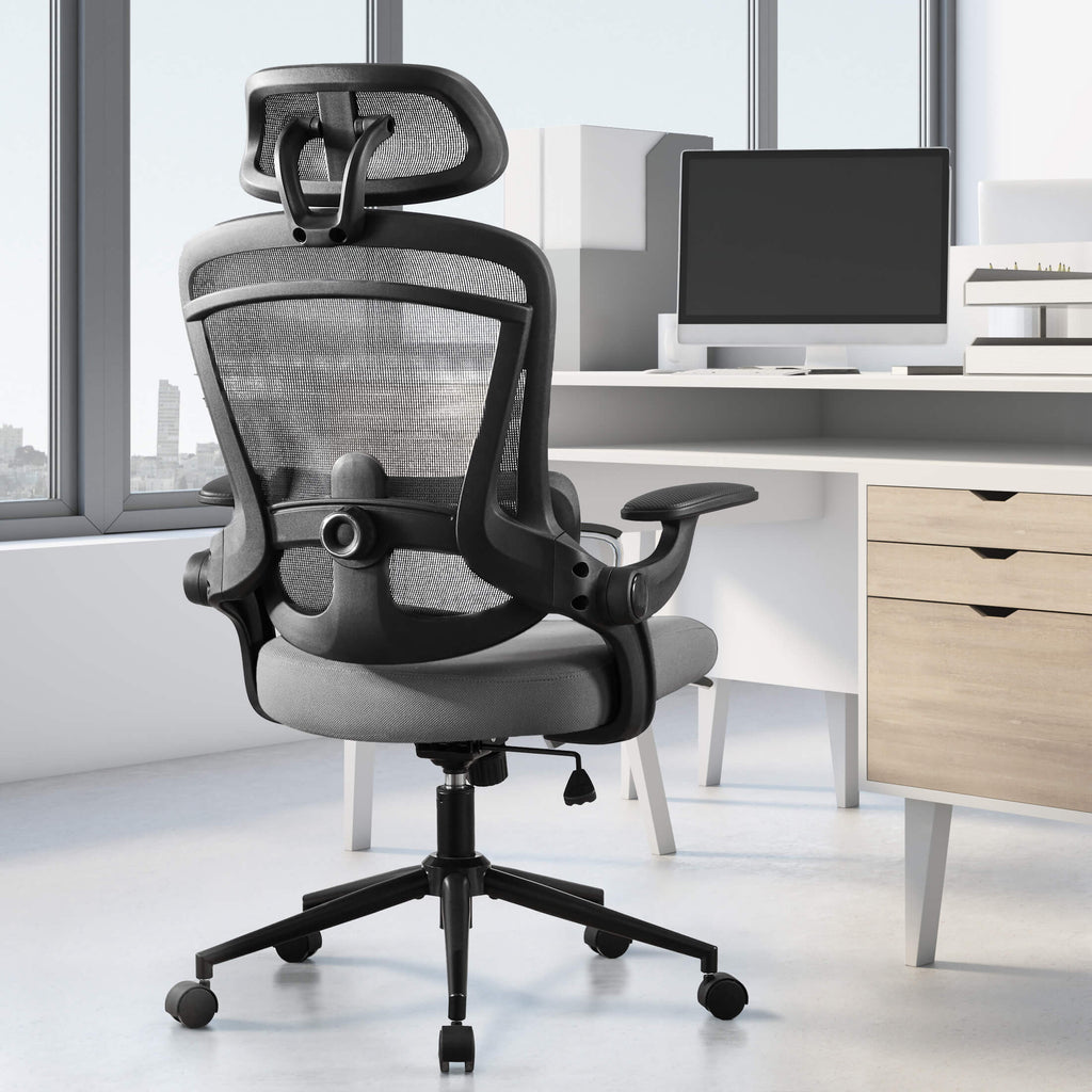Ergonomic Office Chair with Adjustable Lumbar Support, Flip-Up Armrests, Breathable Mesh