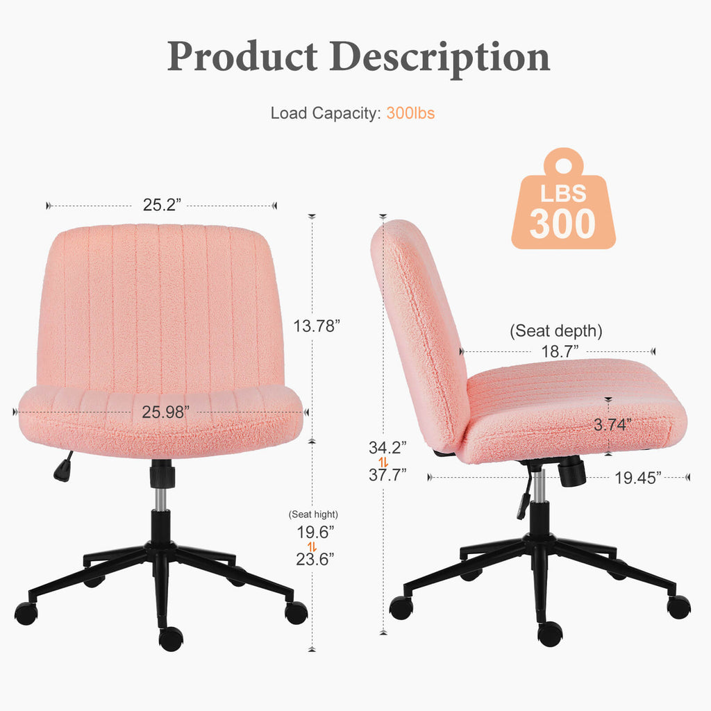 Adjustable Ergonomic Armless Office Chair with Swivel Seat and Smooth Casters