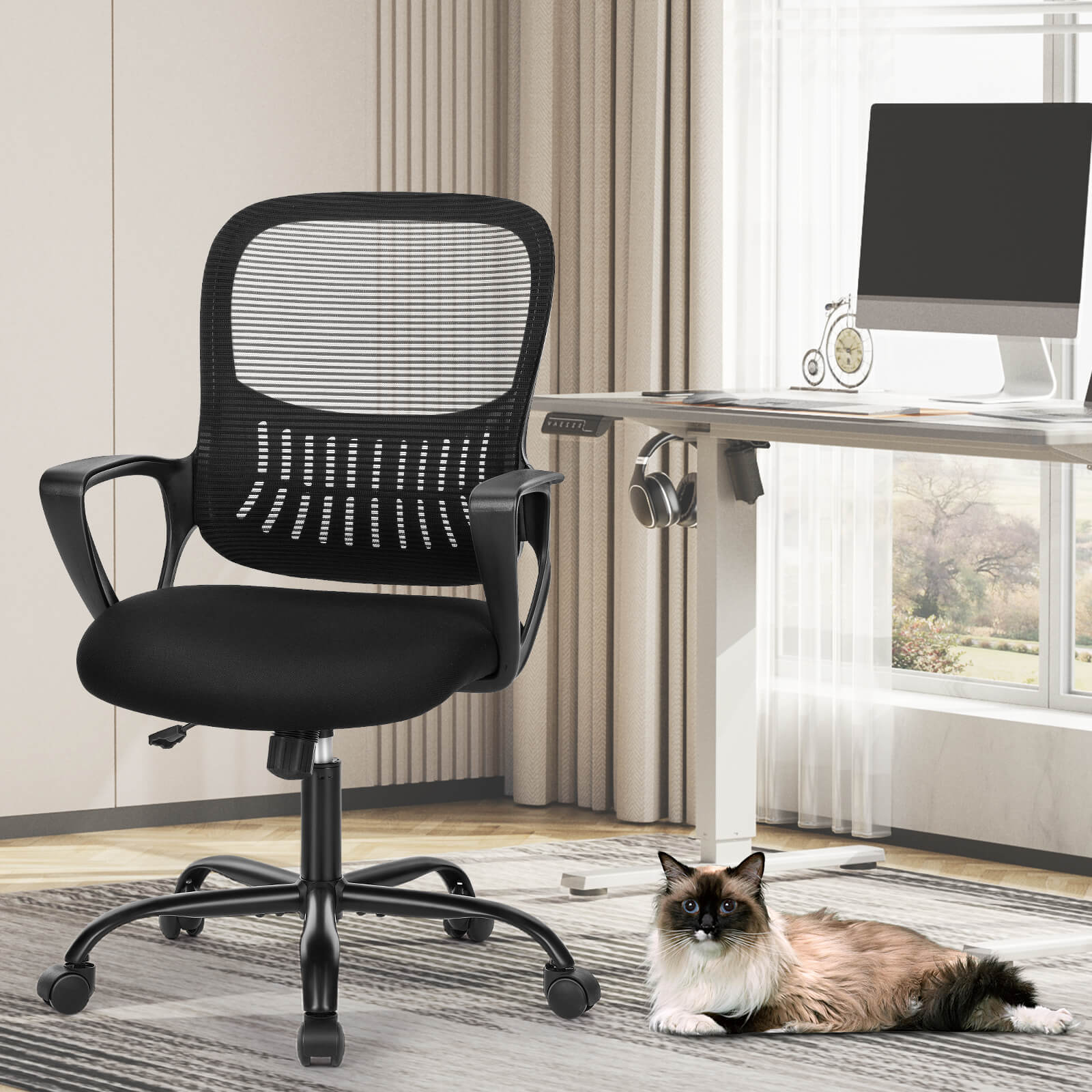 Ergonomic Office Chair with Lumbar Support, Adjustable Height, and Armrests