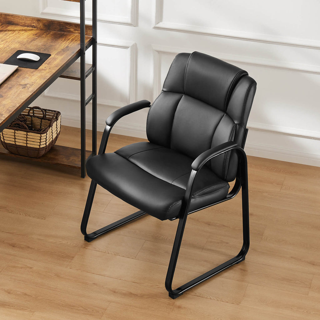 Comfortable Black PU Leather Reception Guest Chair with Padded Armrests