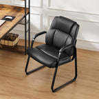 Comfortable Black PU Leather Reception Guest Chair with Padded Armrests