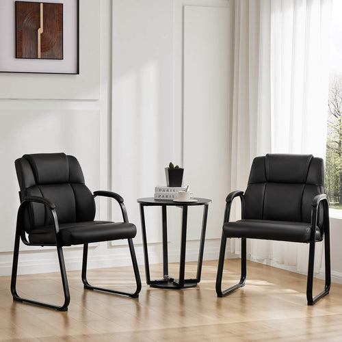 Comfortable Black PU Leather Reception Guest Chair with Padded Armrests