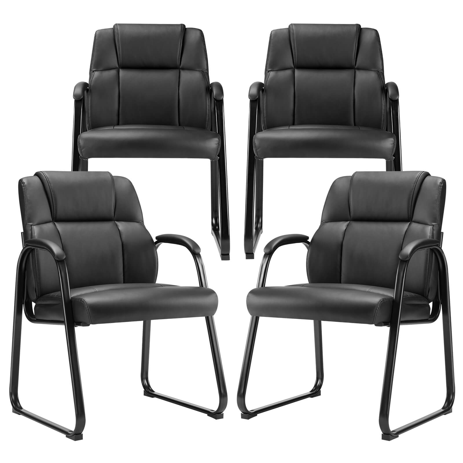 Comfortable Black PU Leather Reception Guest Chair with Padded Armrests