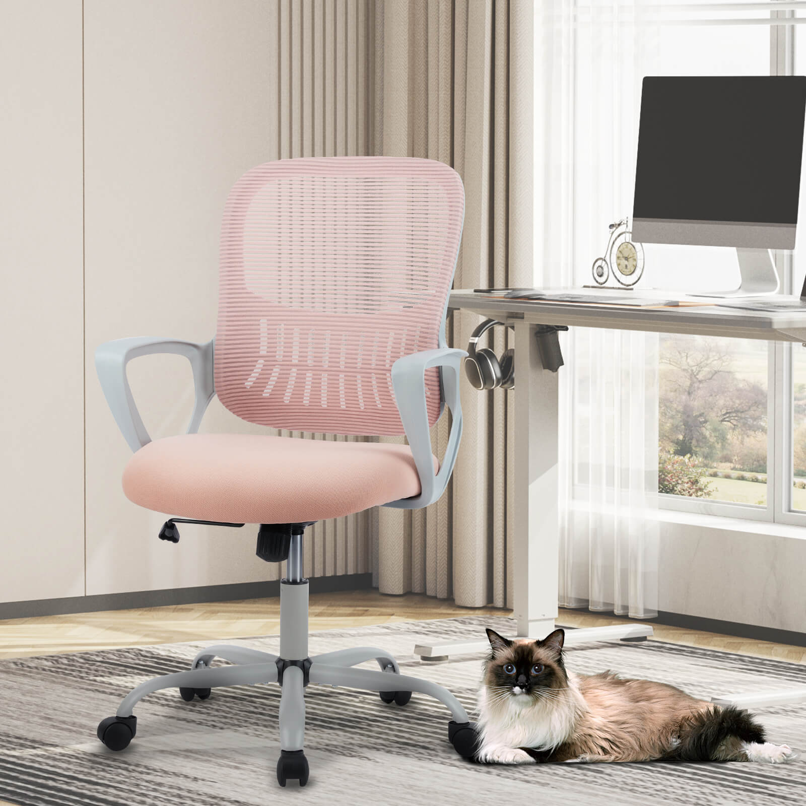 Ergonomic Office Chair with Lumbar Support, Adjustable Height, and Armrests