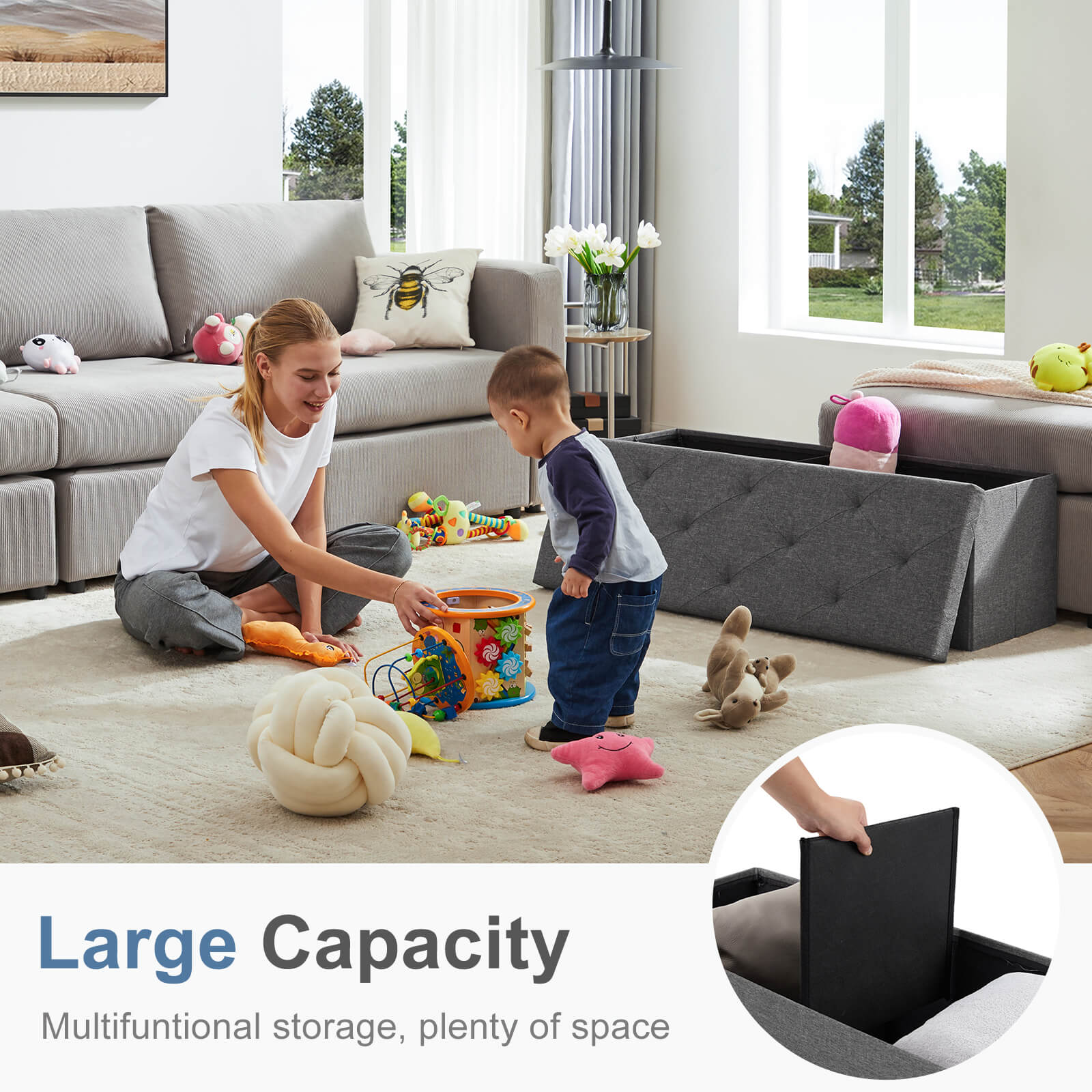 Versatile Foldable Storage Ottoman Bench for Bedroom, Living Room, Entryway Organization