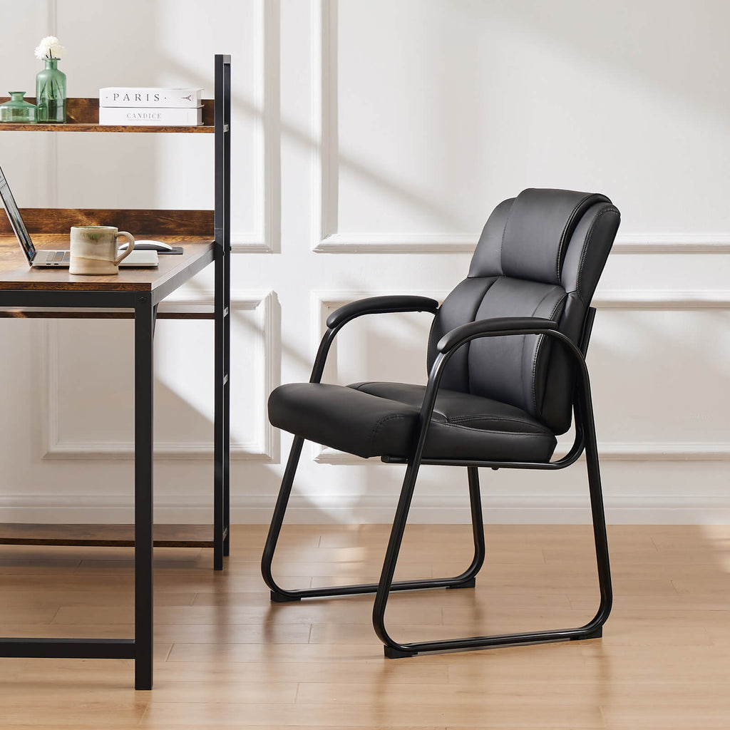 Comfortable Black PU Leather Reception Guest Chair with Padded Armrests