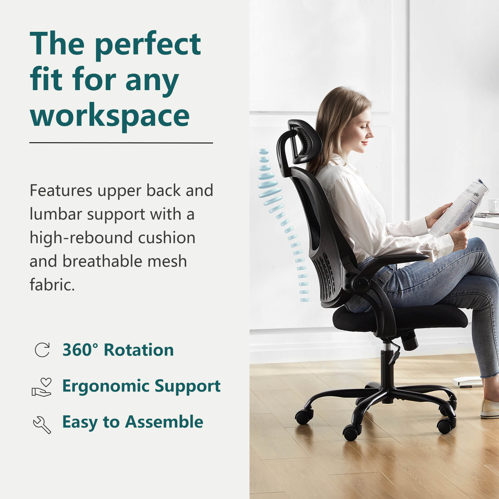 Ergonomic High-Back Office Chair with Adjustable Headrest, Lumbar Support, Thick Cushion
