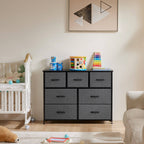 Versatile Wooden Top Dresser with 7 Fabric Drawers for Bedroom and Living Room Storage