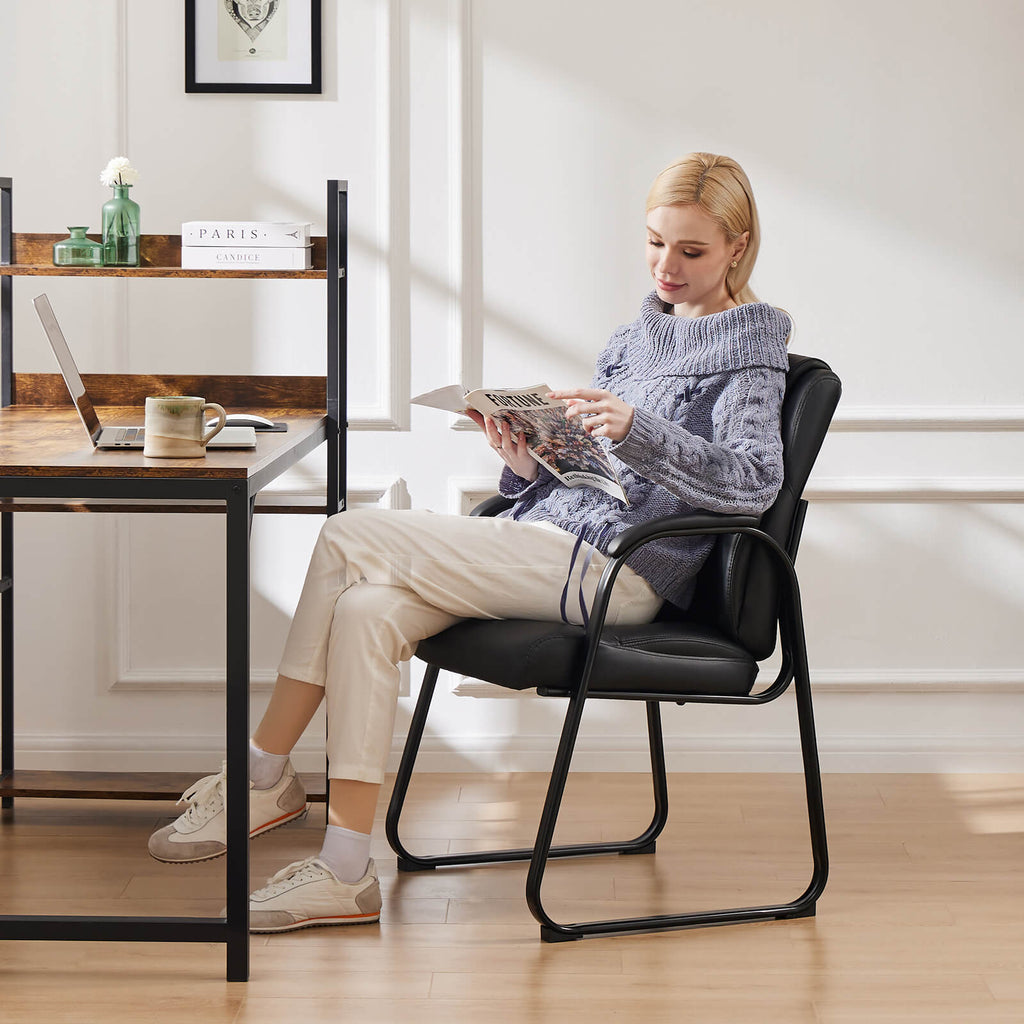 Comfortable Black PU Leather Reception Guest Chair with Padded Armrests
