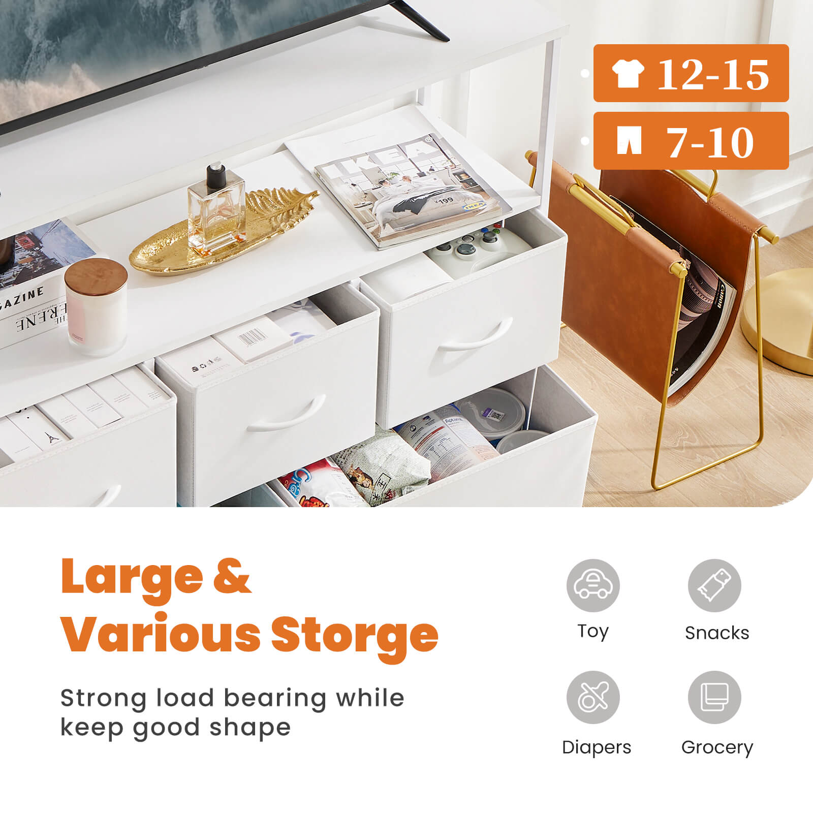 Versatile Storage Shelf TV Stand for Living Room Bedroom with Drawers