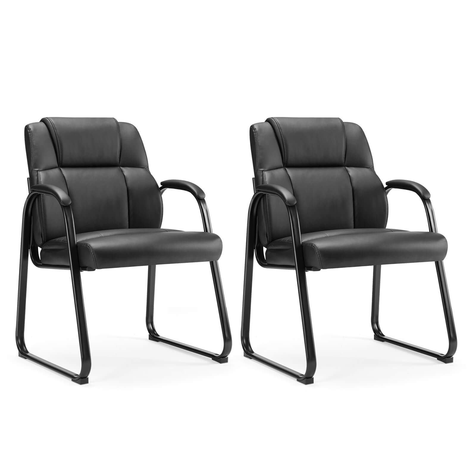Comfortable Black PU Leather Reception Guest Chair with Padded Armrests