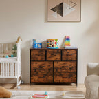 Versatile Wooden Top Dresser with 7 Fabric Drawers for Bedroom and Living Room Storage