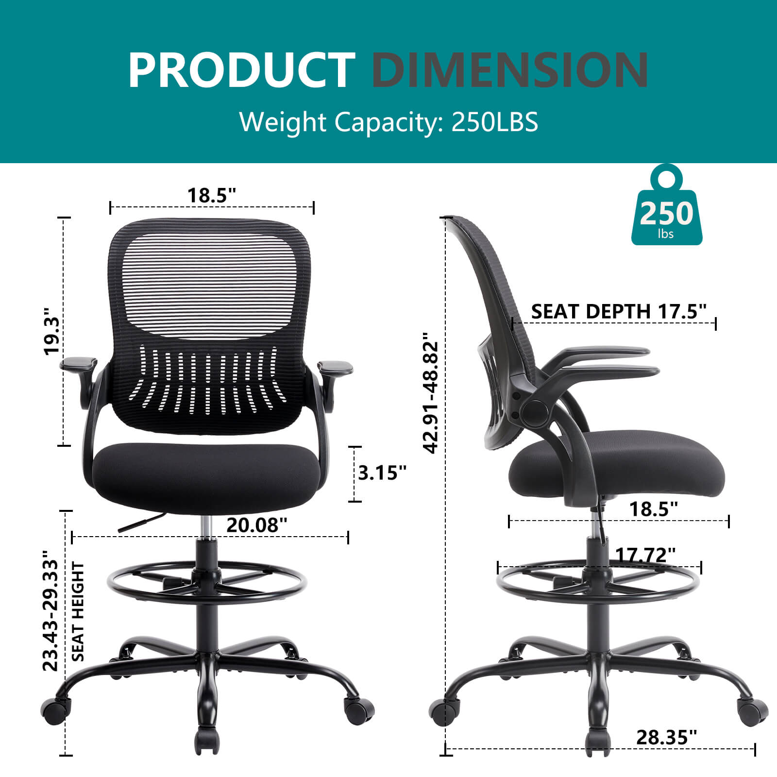 Comfortable Ergonomic Office Chair with Flip-Up Armrests and Adjustable Lumbar Support
