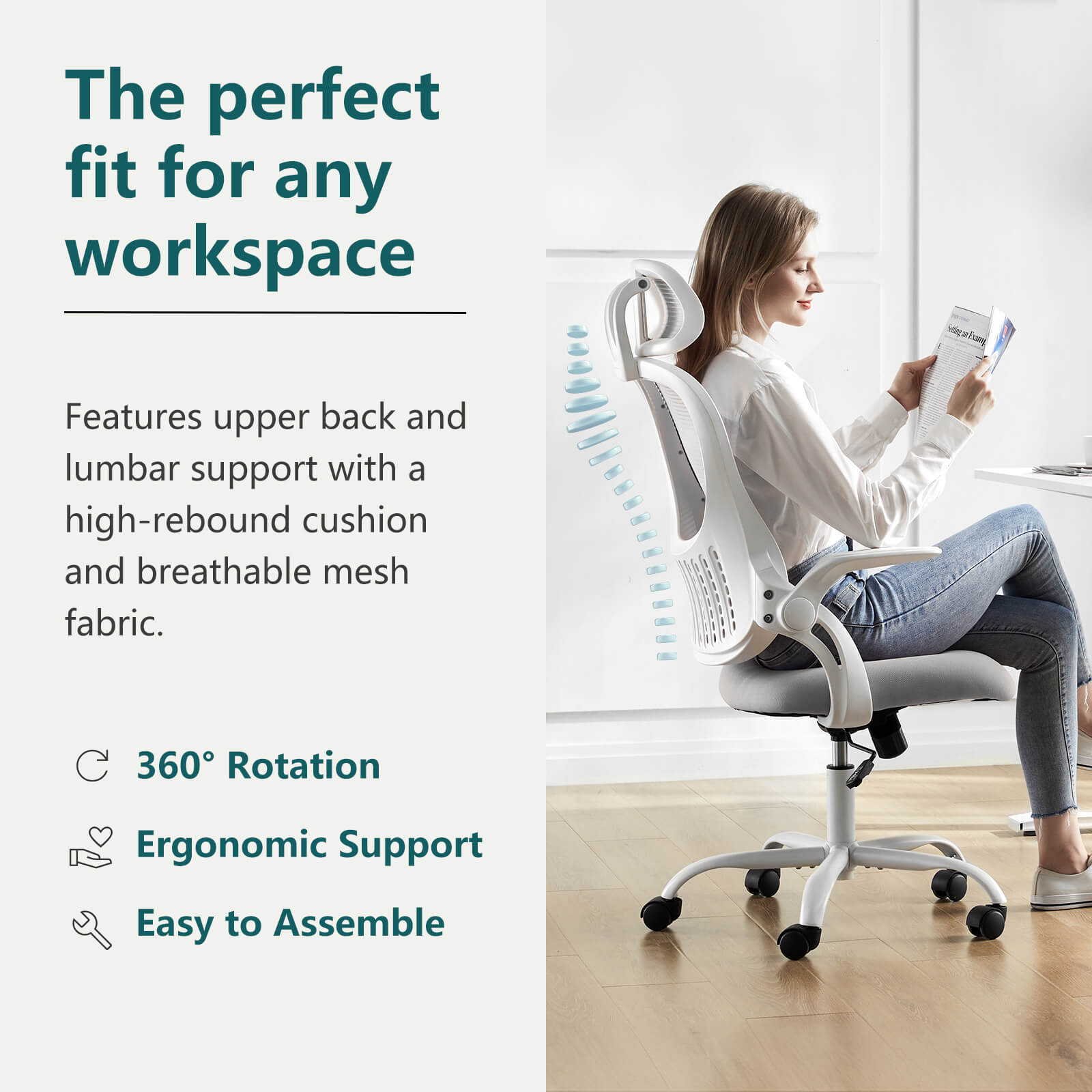 Ergonomic High-Back Office Chair with Adjustable Headrest, Lumbar Support, Thick Cushion