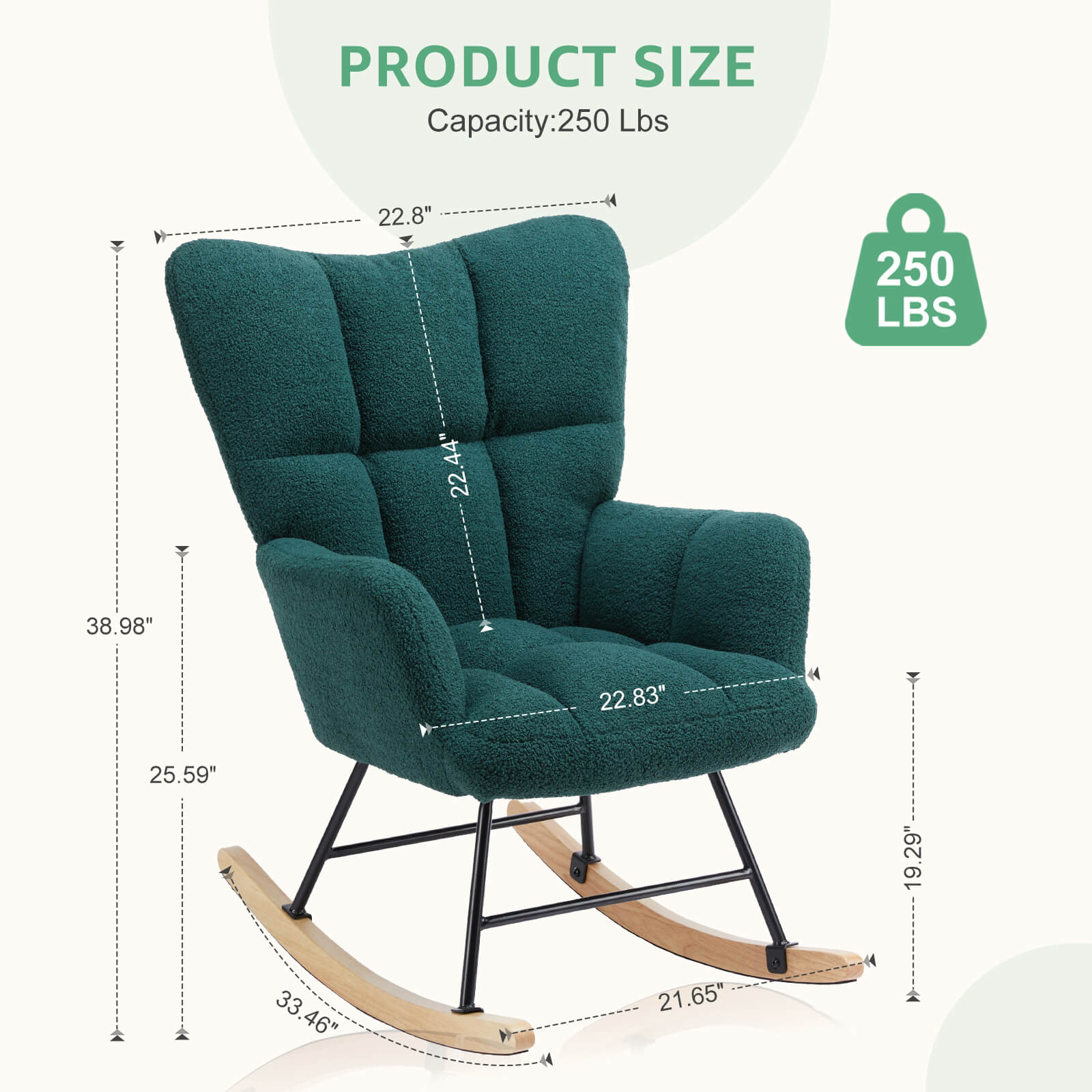 Comfortable Ergonomic Upholstered Rocking Chair for Nursery, Living Room, Baby Feeding