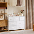 Versatile Wooden Top Dresser with 7 Fabric Drawers for Bedroom and Living Room Storage