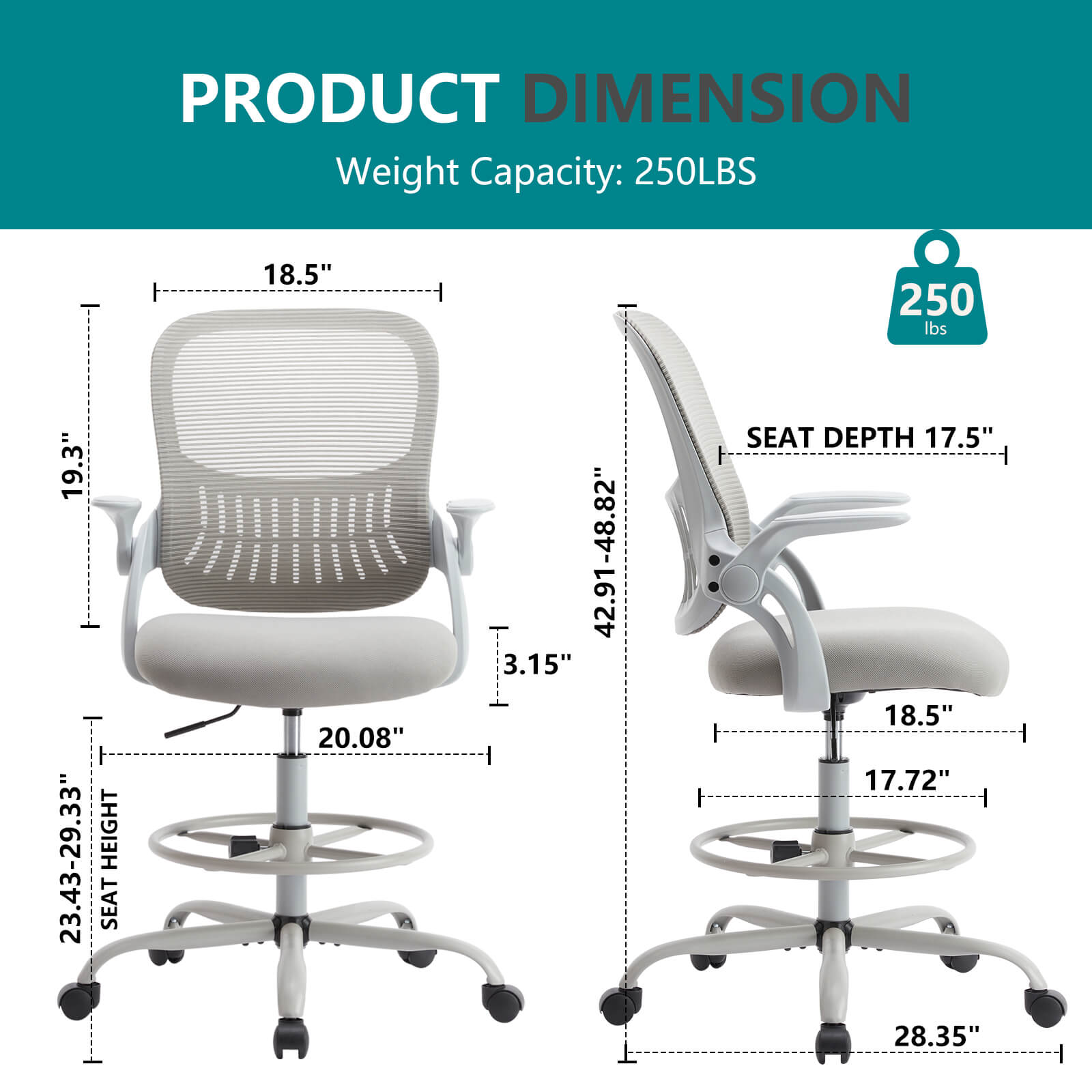 Comfortable Ergonomic Office Chair with Flip-Up Armrests and Adjustable Lumbar Support