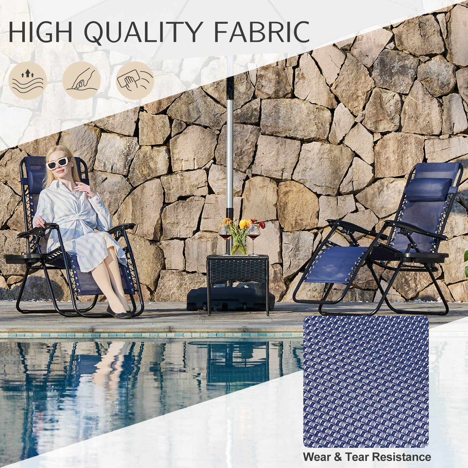 Ergonomic Portable Camping Lounge Chair Set of 2 with Detachable Tray
