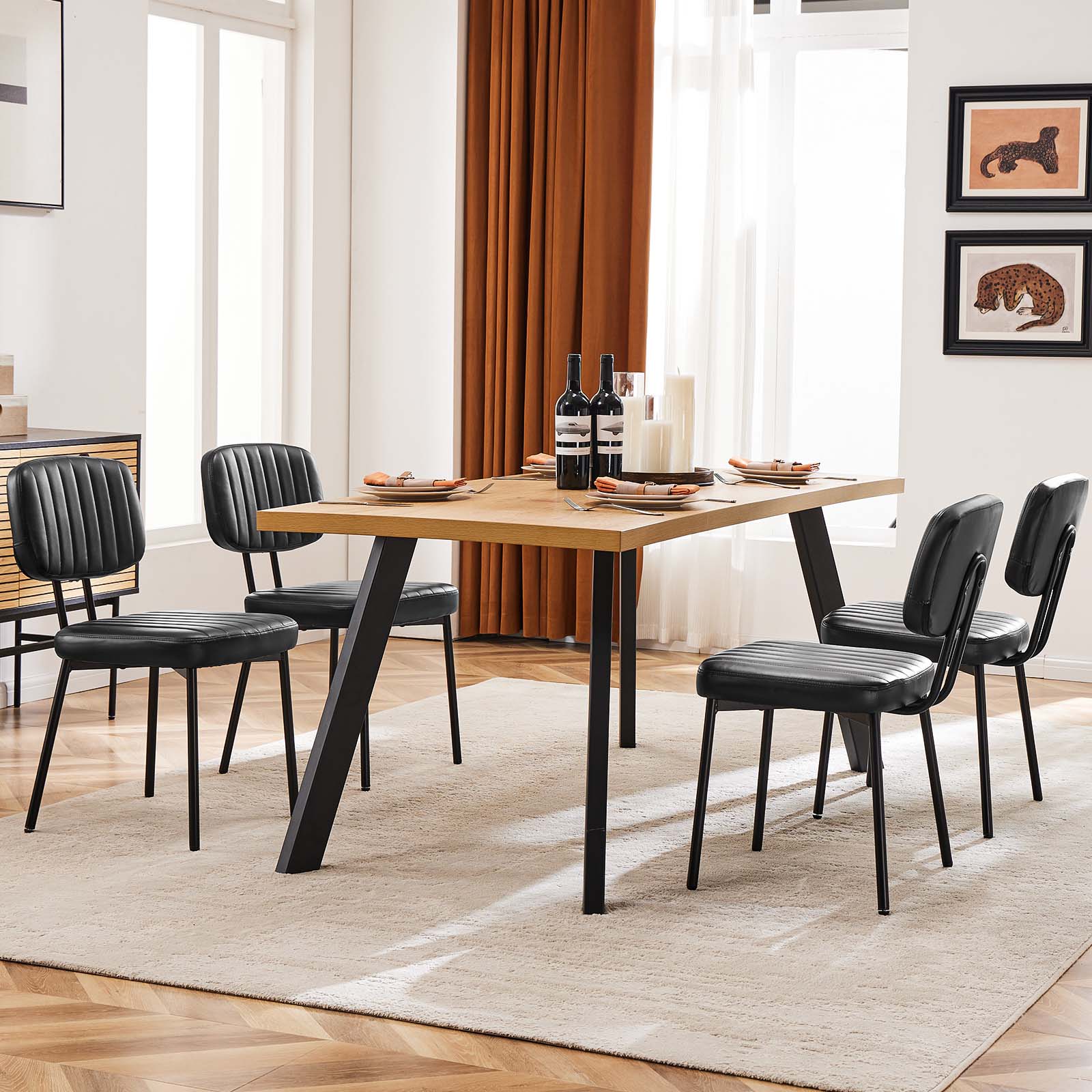Modern Faux Leather Dining Room Chairs Set, Ergonomic Mid-Century Kitchen Accent Seating