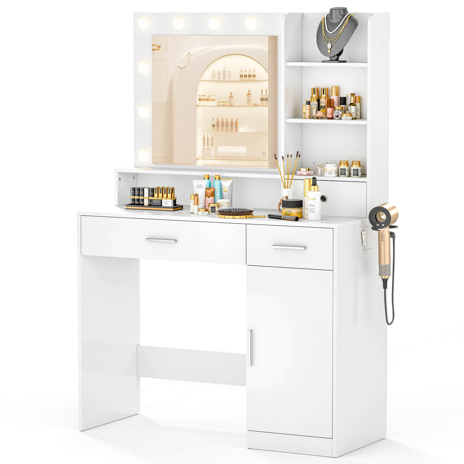 Professional 3-Color LED Vanity Mirror Desk with Smart Lighting for Bedroom