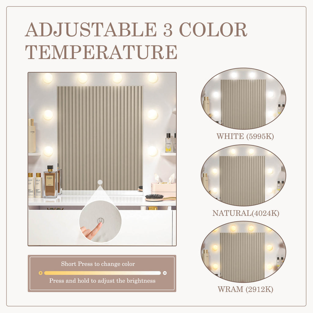 Professional 3-Color LED Vanity Mirror Desk with Smart Lighting for Bedroom