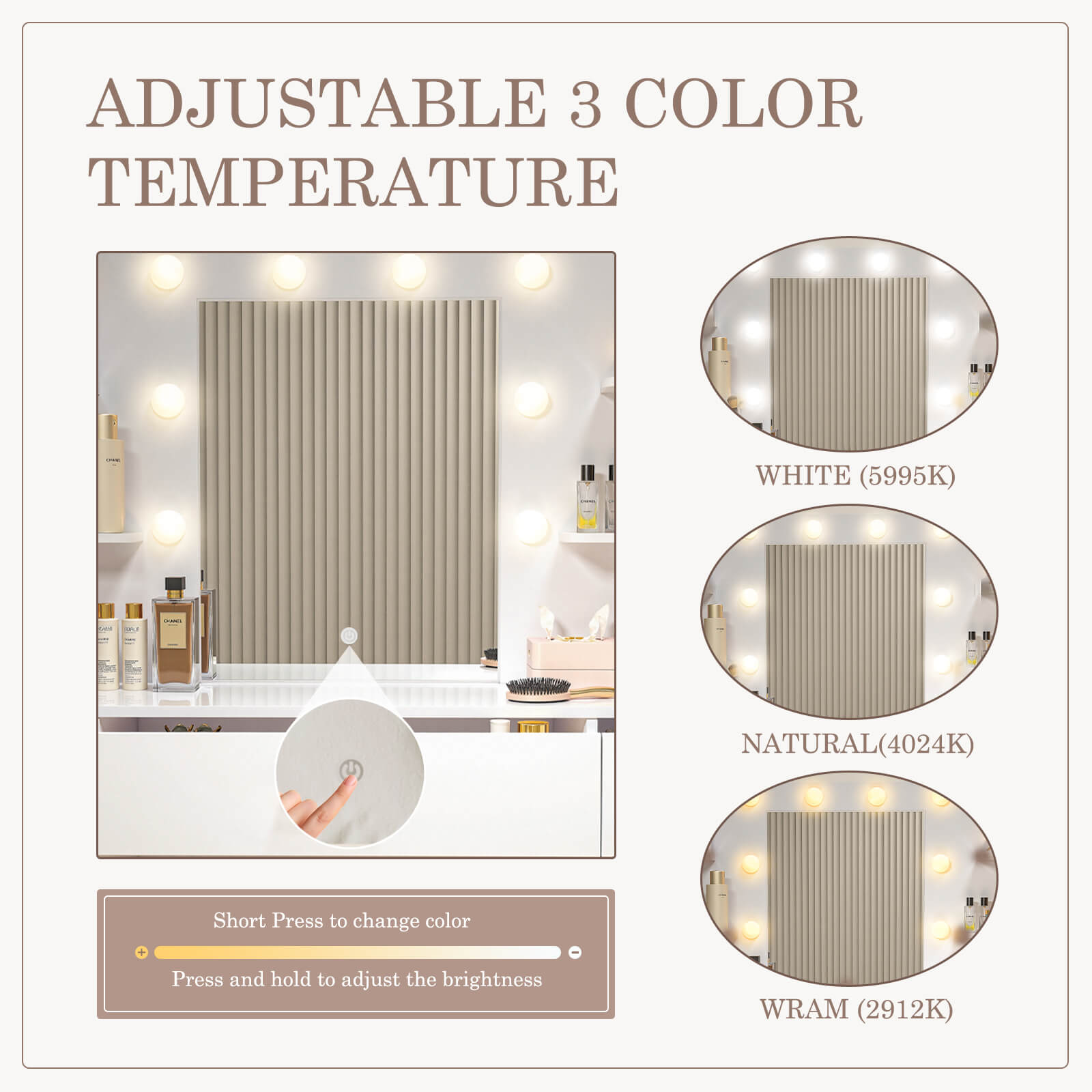 Professional 3-Color LED Vanity Mirror Desk with Smart Lighting for Bedroom
