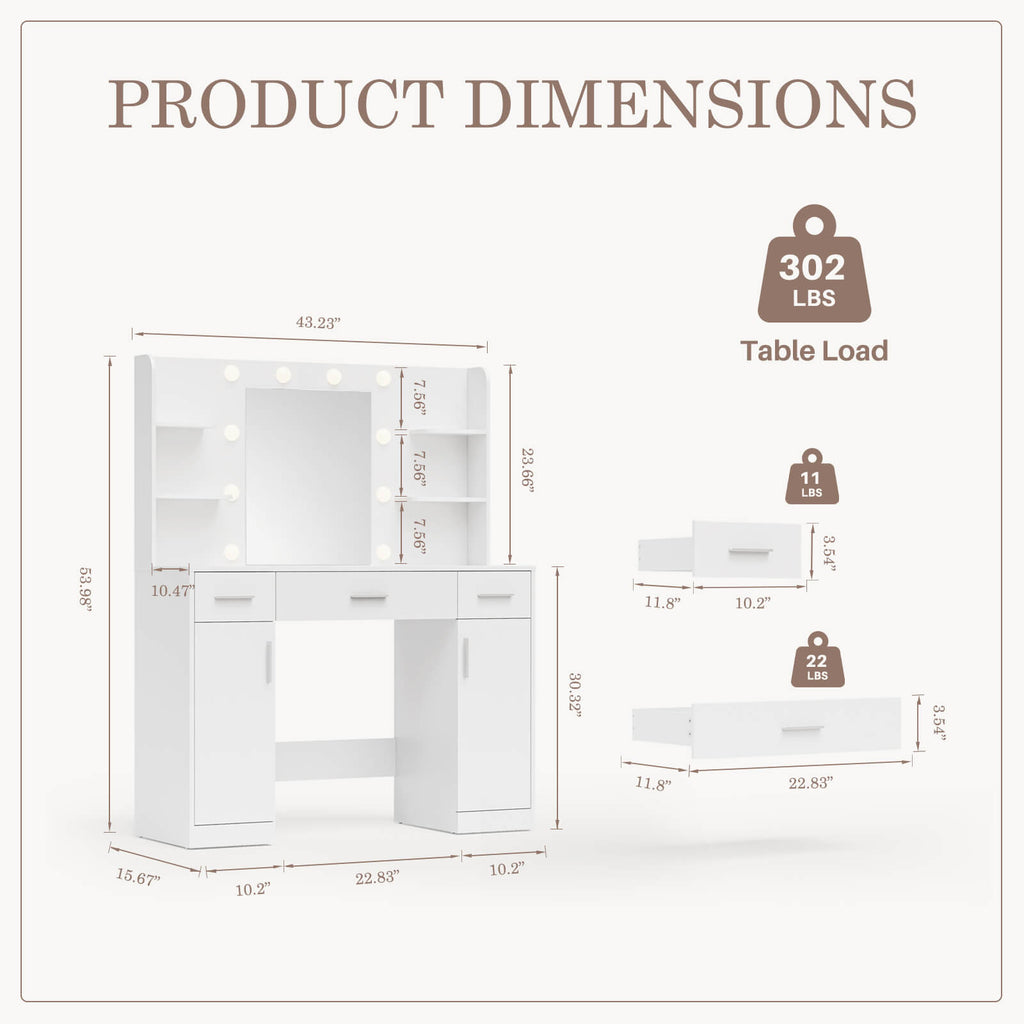 Professional 3-Color LED Vanity Mirror Desk with Smart Lighting for Bedroom