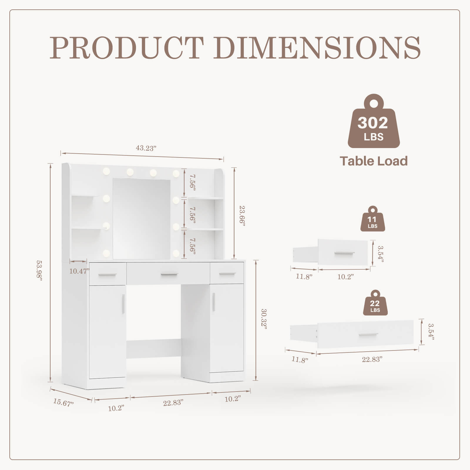 Professional 3-Color LED Vanity Mirror Desk with Smart Lighting for Bedroom