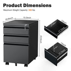 Mobile 3-Drawer Locking File Cabinet, Rolling Metal Storage for Home Office
