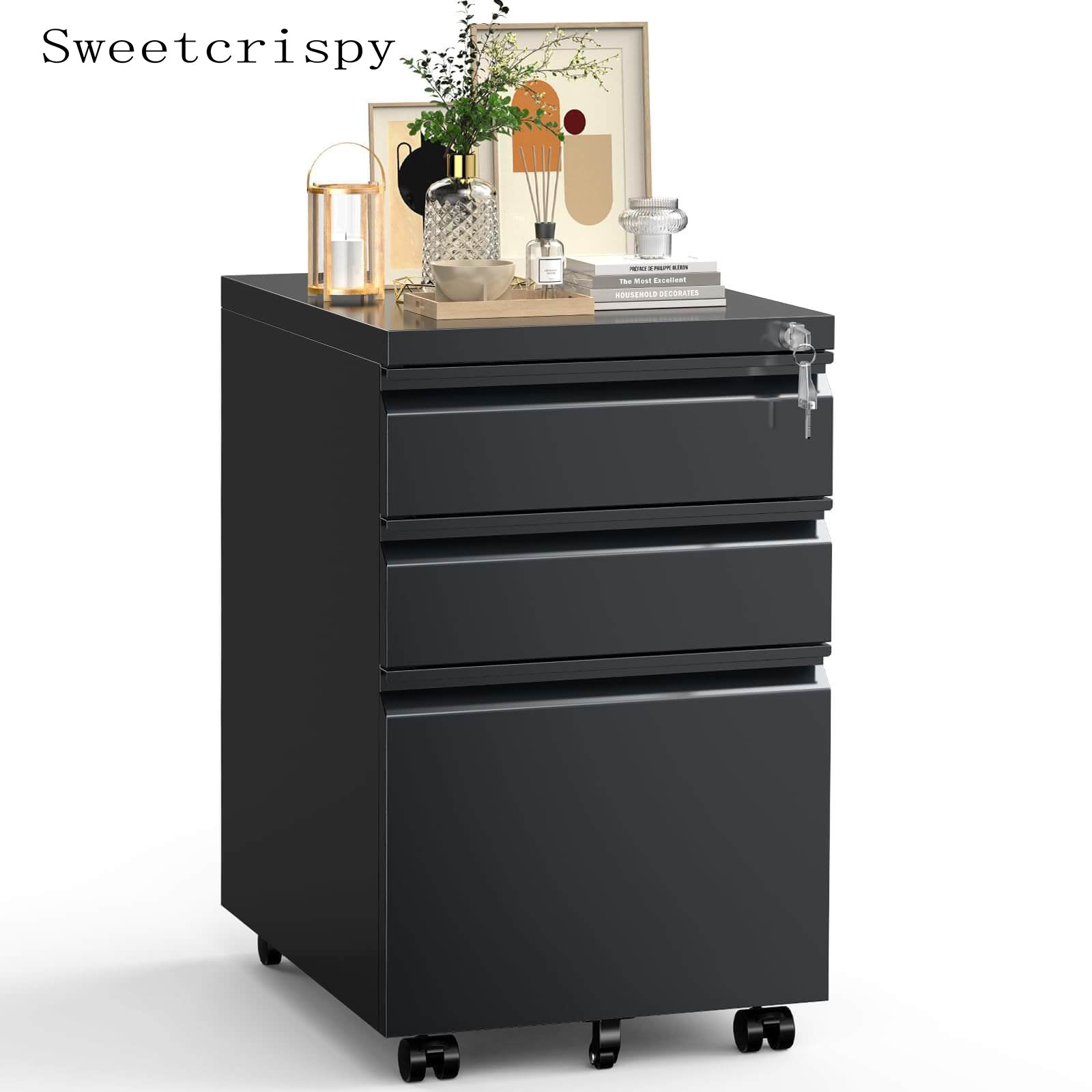 Mobile 3-Drawer Locking File Cabinet, Rolling Metal Storage for Home Office