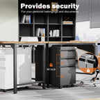 Mobile 3-Drawer Locking File Cabinet, Rolling Metal Storage for Home Office