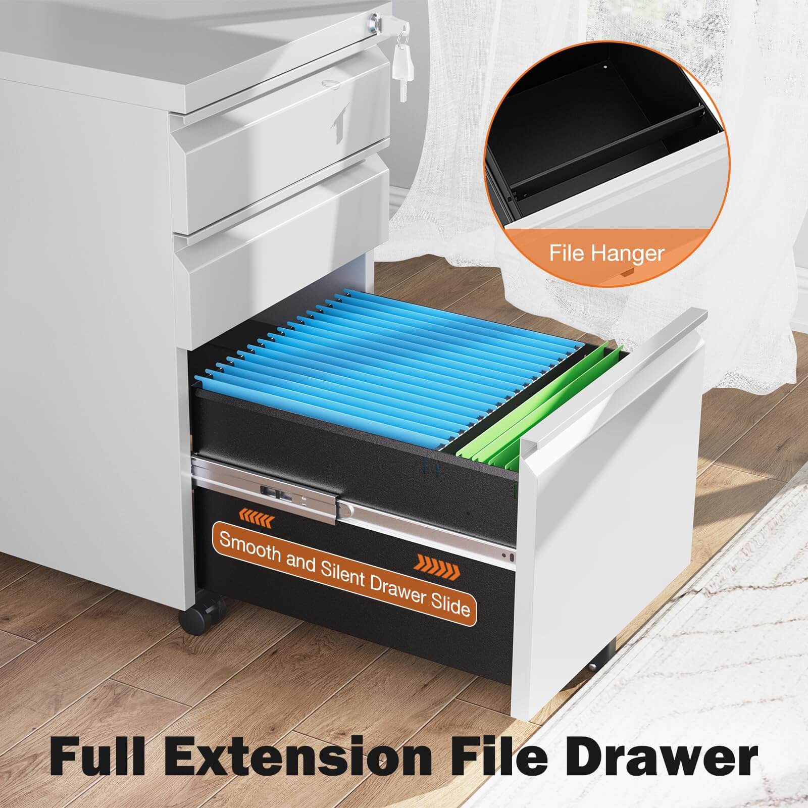 Mobile 3-Drawer Locking File Cabinet, Rolling Metal Storage for Home Office