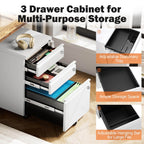 Mobile 3-Drawer Locking File Cabinet, Rolling Metal Storage for Home Office