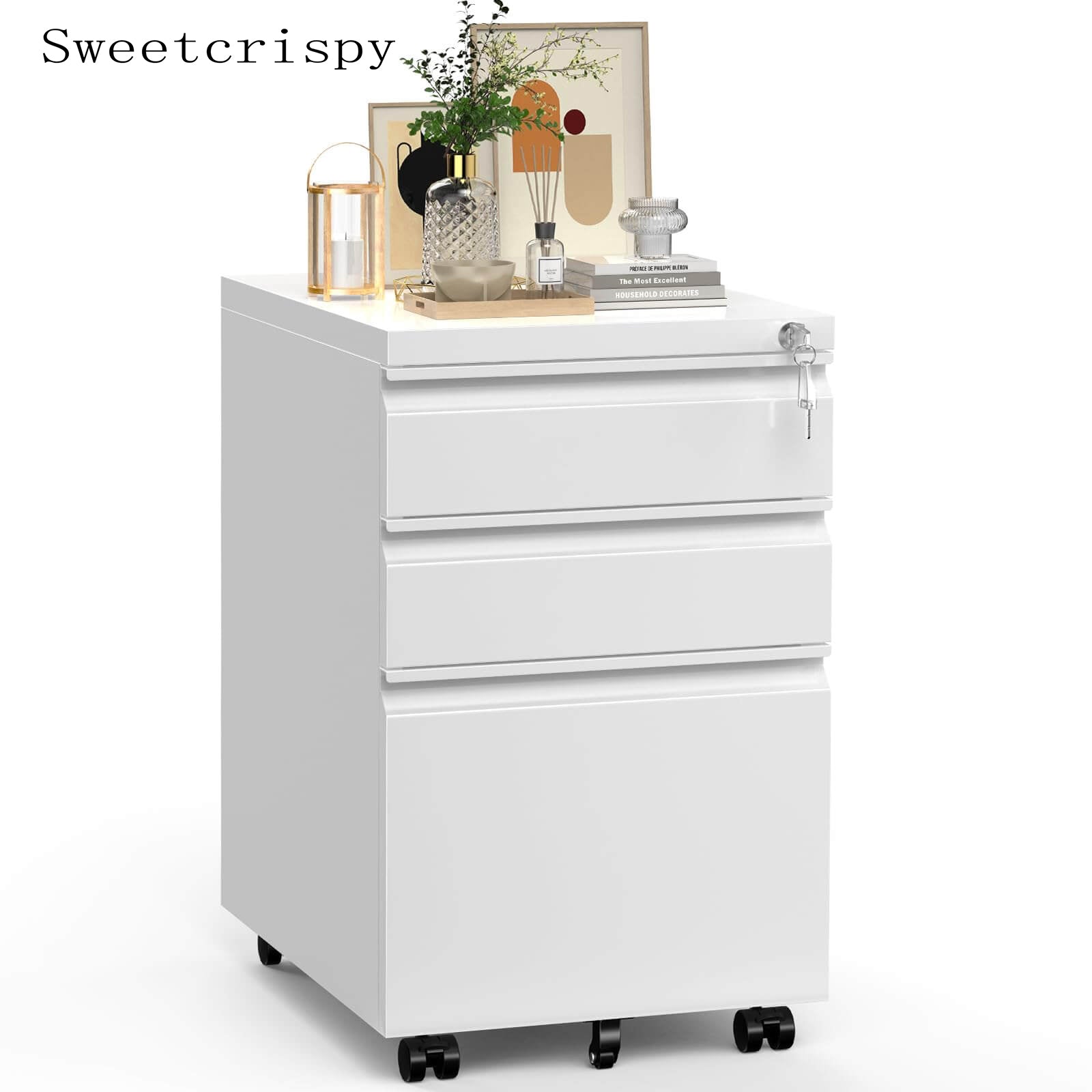 Mobile 3-Drawer Locking File Cabinet, Rolling Metal Storage for Home Office