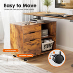 Mobile 3-Drawer Filing Cabinet with Lockable Casters for Office Home Storage