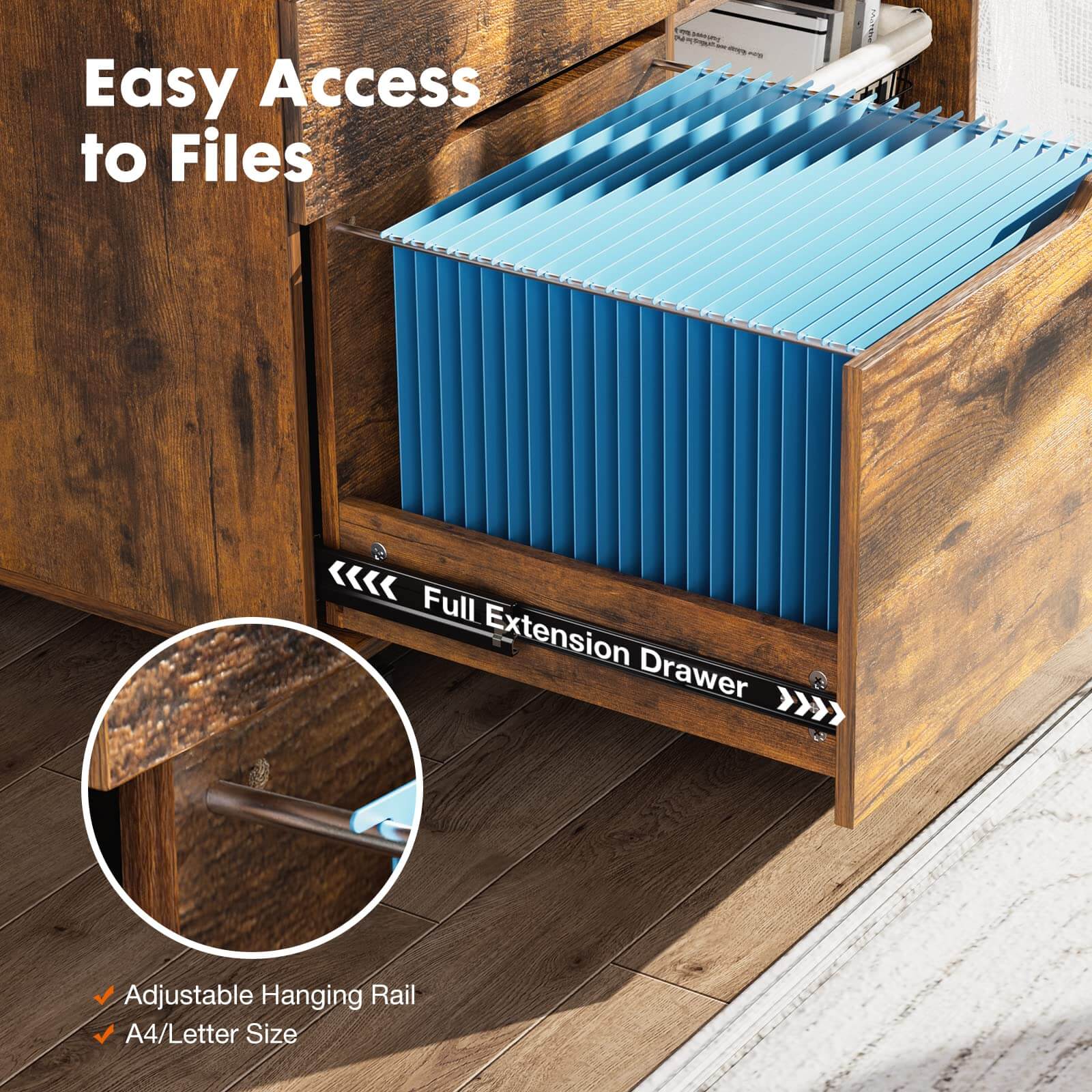Mobile 3-Drawer Filing Cabinet with Lockable Casters for Office Home Storage